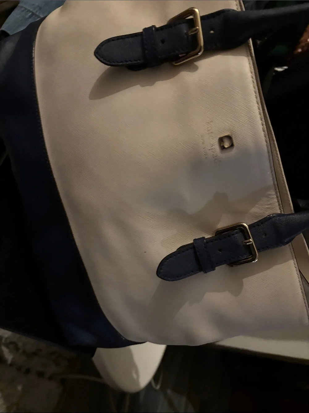 kate spade Cream and Navy Two-Tone Leather Tote